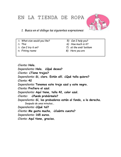 Shopping for Clothes in Spanish - Dialogues in PDF - Spanish