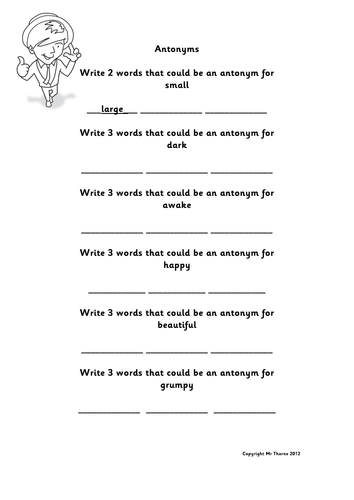 Antonyms Activity Sheet