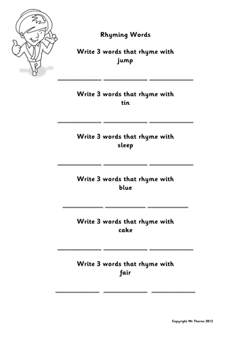 Rhyming Activity Sheet
