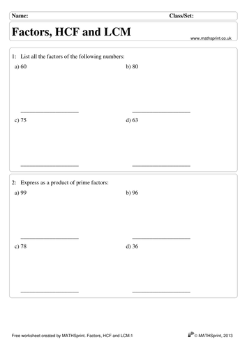 Factors LCM HCF practice questions + solutions by ...