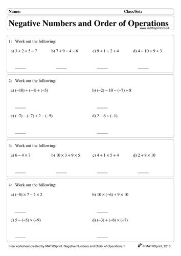 Negative Number practice questions + solutions