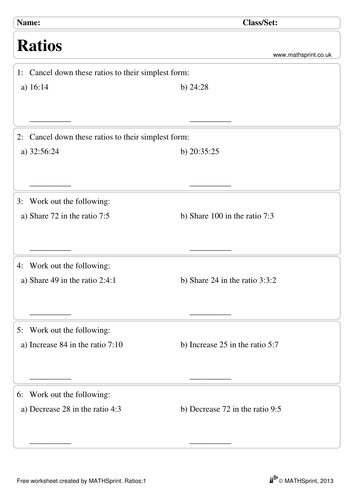 Ratio practice questions + solutions