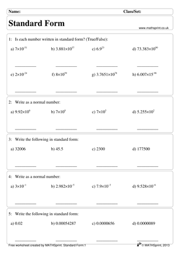 Standard Form practice questions + solutions