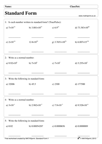 Standard Form practice questions + solutions | Teaching Resources