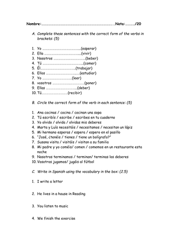 ks3 spanish the present tense v regulares teaching resources