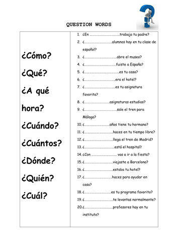 ks3 spanish interrogative question words by aventura teaching