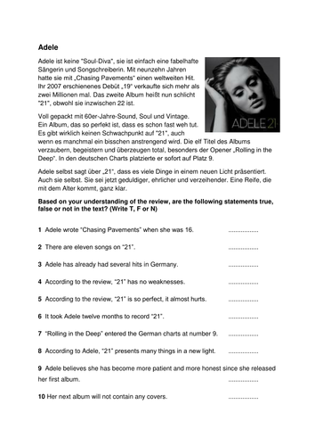 KS4 German GCSE style question: Adele - 21