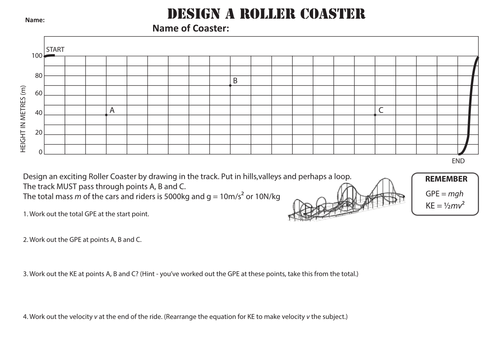 Design a Rollercoaster worksheet GPE KE Teaching Resources