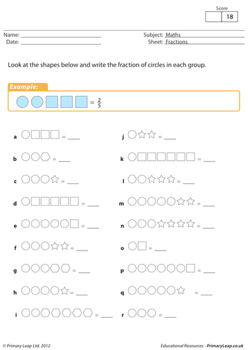 Fractions of shapes - KS2 worksheet