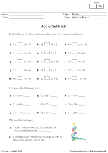 Add or subtract? - KS2 maths worksheet