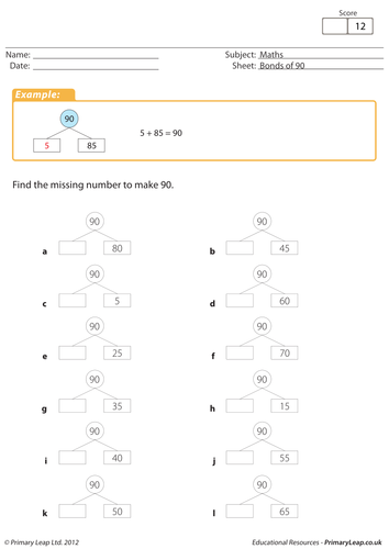 Bonds of 90 - KS2 maths worksheet
