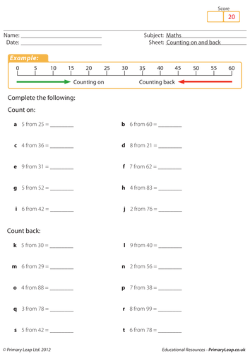 Counting on and back - KS1 maths worksheet