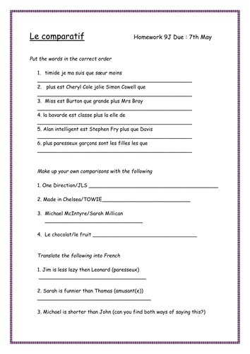 Comparative And Superlative French Practice