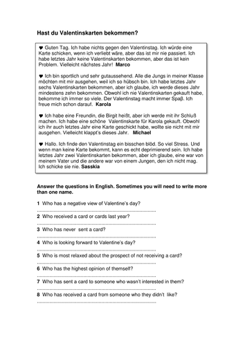 GCSE style question: Valentinskarten