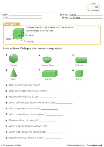 Understanding 3D shapes - KS2 maths worksheet
