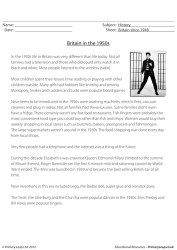 Britain in the 1950s - KS2 Worksheet