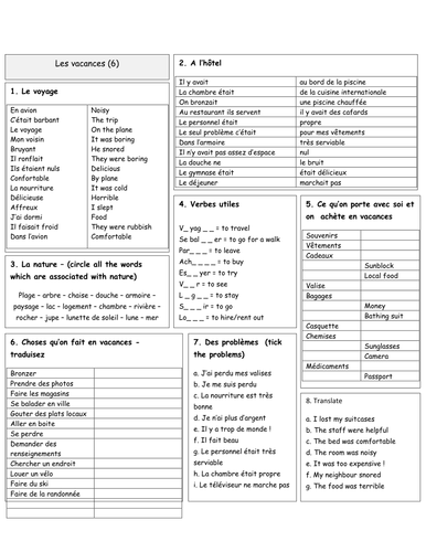 GCSE French revision booklet on Holidays by gianfrancoconti1966 ...