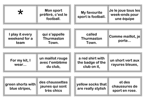 KS3 French football dominos