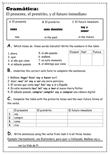 Spanish: Present, past, future tense contrast