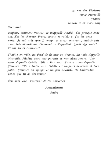 KS2 French - Letter to answer