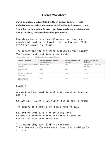 Wages And Taxes Worksheet | Teaching Resources