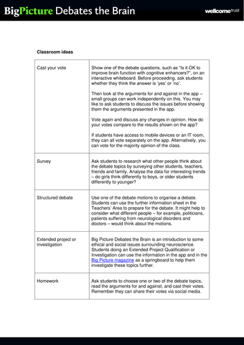 The Big Picture Debates the Brain: Classroom Ideas