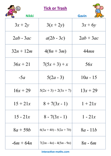 Expanding Brackets Tick or Trash