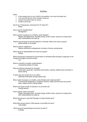 Diet Bingo