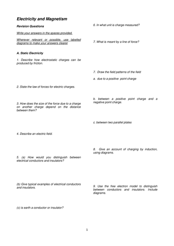 IGCSE Electricity and Magnetism Q's