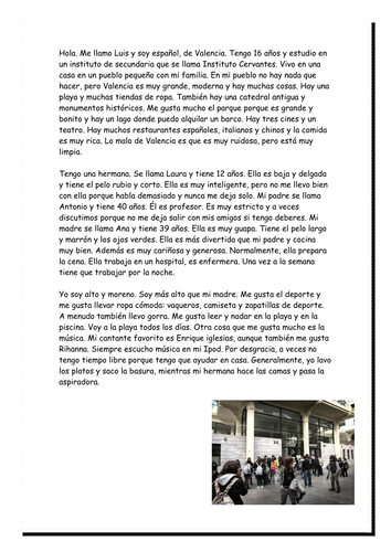 Mi ciudad, familia y ocio-Reading comprehension