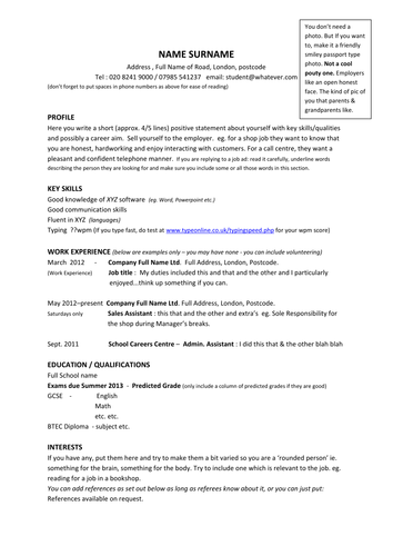 Year 11 Model Cv Template Example Profiles Teaching Resources