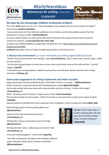 #EarlyYearsIdeas – Adventures for writing 8 May