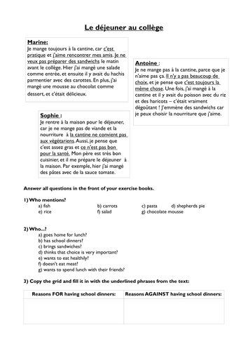 Reading activity - lunch