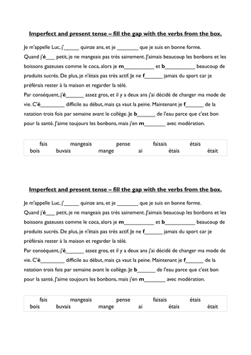 Imperfect tense healthy living gapfill