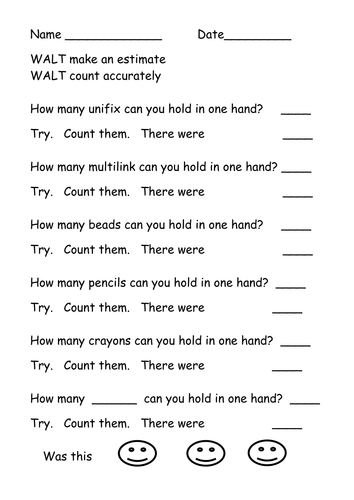 Recording sheet for estimating and counting