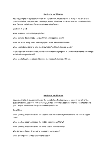 Essay btec pe barriers to participation 08 picture