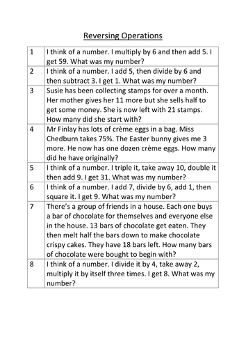 inverse operations worksheet teaching resources