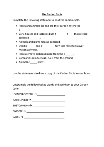 Carbon cycle worksheet - building the carbon cycle
