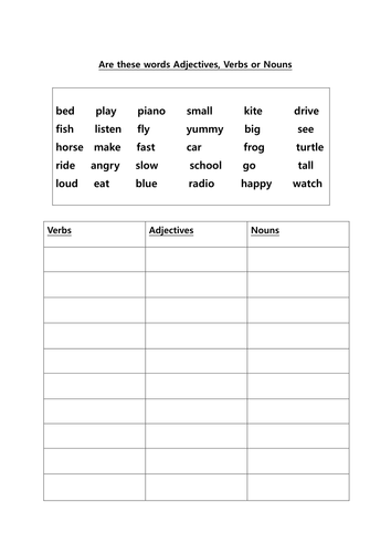 Worksheets Noun Verb Adjective Adverb Worksheet noun verb adjective adverb worksheet hypeelite grouping adjectives nouns and verbs by danny31 teaching