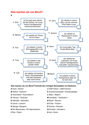 KS4 German - What are they doing for a living