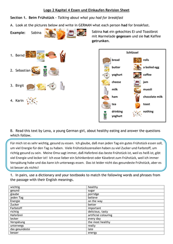 Logo 2 Eating and Shopping Revision Worksheet