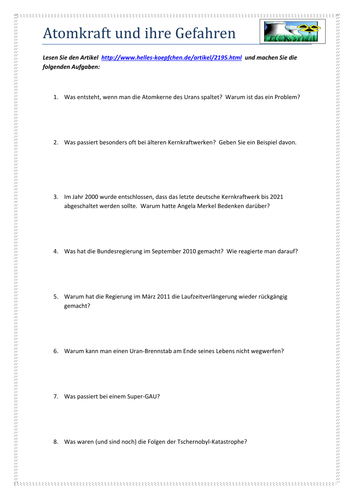 Reading Comprehension on Nuclear Power | Teaching Resources