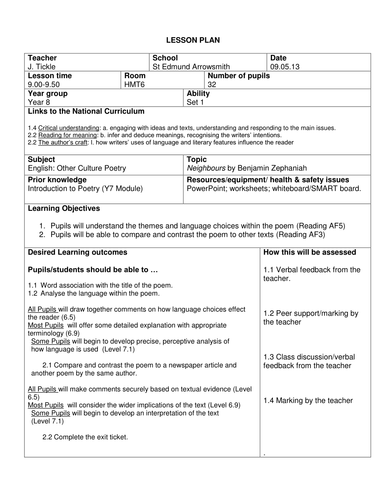 Neighbours By Benjamin Zephaniah Teaching Resources