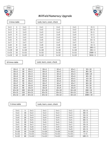 Numeracy upgrade - Timestable booklet