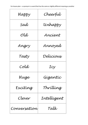 Game printable matching synonym Free Printable