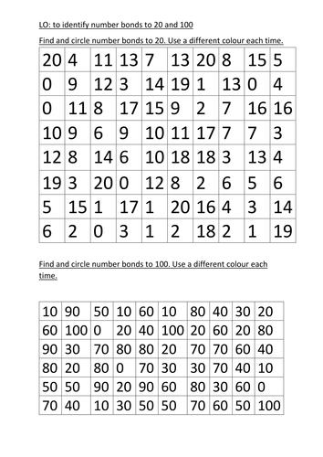 labeling worksheets free kindergarten for Bonds Work to by 10, 20 Number sheets: and 100