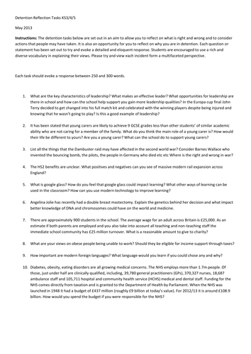Reflective detention tasks