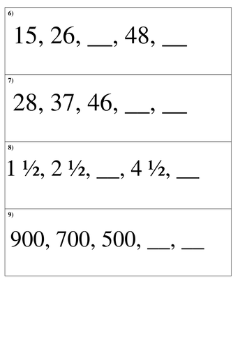 Number sequence cards