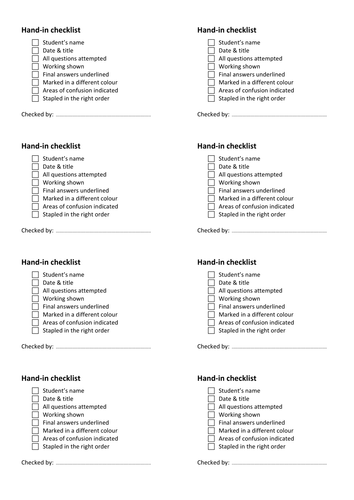 Homework hand-in checklist