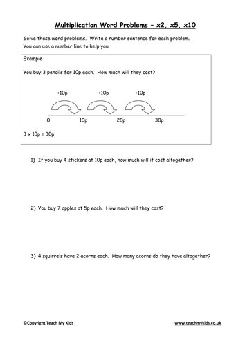 Multiplication Word Problems – x2, x5, x10